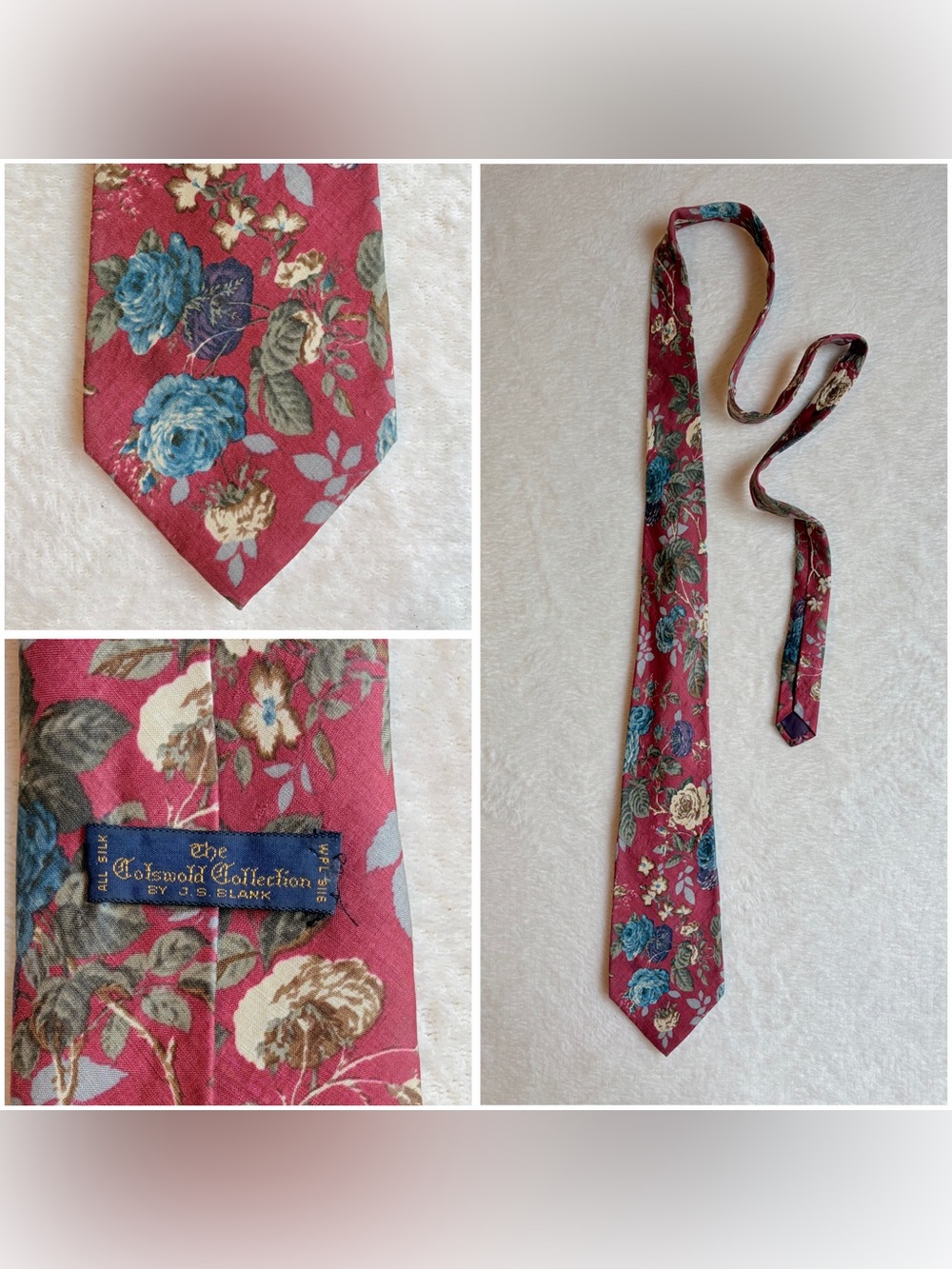 The Cotswold Collection by J.S. Blank Men's Floral‎ Red Blue Silk Woven Tie